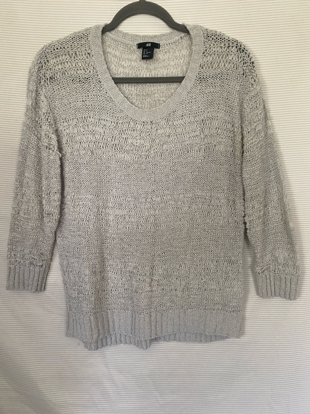 H&M Light Gray Open-Knit Scoop Neck Sweater